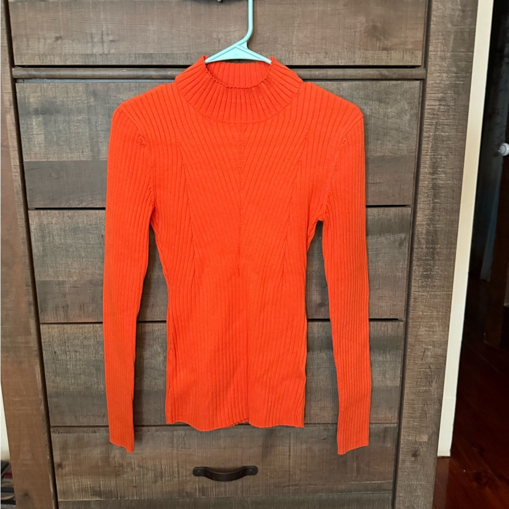 NWT H&M Conscious Vibrant Orange Ribbed Turtleneck Sweater, size small, thick